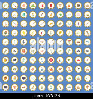 100 craft icons circle set on blue background cartoon style vector illustration Stock Vector