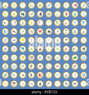 100 electricity icons circle set on blue background cartoon style vector illustration Stock Vector