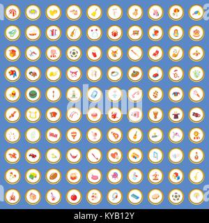100 entertainment for kids icons circle set on blue background cartoon style vector illustration Stock Vector