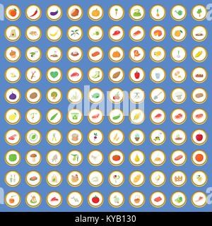 100 farm icons circle set on blue background cartoon style vector illustration Stock Vector