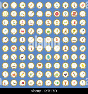 100 handicraft icons circle set on blue background cartoon style vector illustration Stock Vector