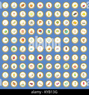 100 holidays icons circle set on blue background cartoon style vector illustration Stock Vector