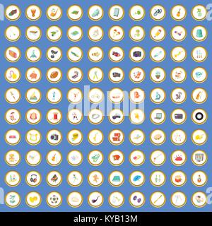 100 interests icons circle set on blue background cartoon style vector illustration Stock Vector