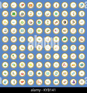 100 logistic icons circle set on blue background cartoon style vector illustration Stock Vector