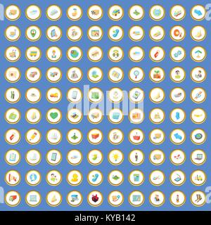 100 logistic and delivery icons circle set on blue background cartoon style vector illustration Stock Vector