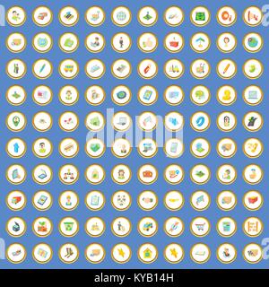 100 package and delivery icons circle set on blue background cartoon style vector illustration Stock Vector