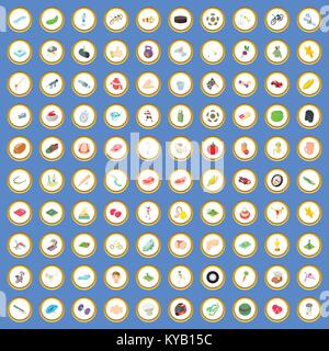 100 sport icons circle set on blue background cartoon style vector illustration Stock Vector