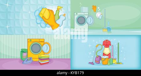 Cleaning banner set horizontal in cartoon style for any design vector illustration Stock Vector