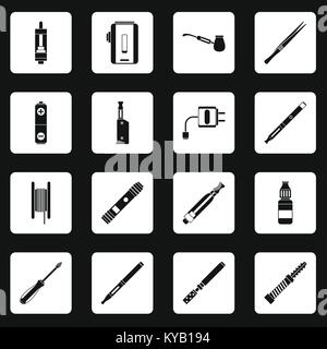 Vaping icons set in white squares on black background simple style vector illustration Stock Vector