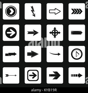 Arrow icons set in white squares on black background simple style vector illustration Stock Vector
