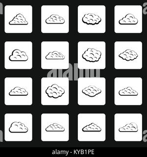 Clouds icons set in white squares on black background simple style vector illustration Stock Vector