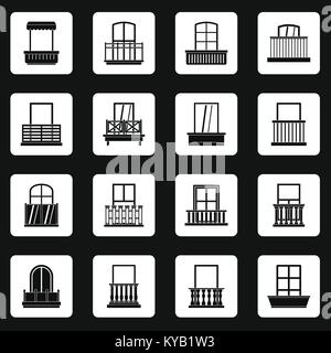 Window forms icons set in white squares on black background simple style vector illustration Stock Vector