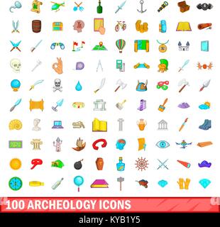 100 archeology icons set in cartoon style for any design vector illustration Stock Vector