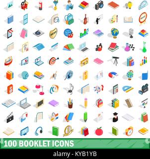 100 booklet icons set in isometric 3d style for any design vector illustration Stock Vector