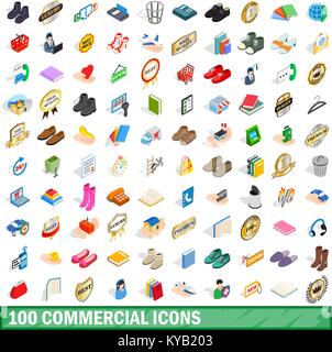 100 commercial icons set in isometric 3d style for any design vector illustration Stock Vector