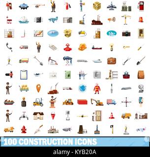 100 construction icons set in cartoon style for any design vector illustration Stock Vector
