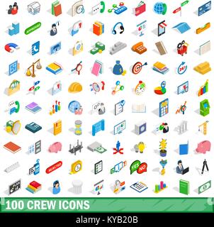 100 crew icons set in isometric 3d style for any design vector illustration Stock Vector