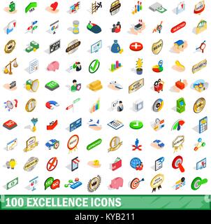 100 excellence icons set in isometric 3d style for any design vector illustration Stock Vector