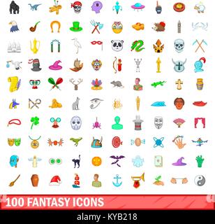 100 fantasy icons set in cartoon style for any design vector illustration Stock Vector
