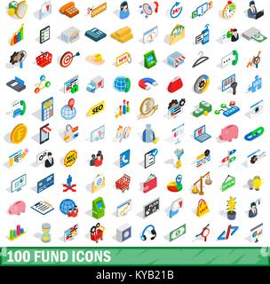 100 fund icons set in isometric 3d style for any design vector illustration Stock Vector