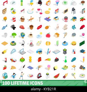 100 lifetime icons set in isometric 3d style for any design vector illustration Stock Vector