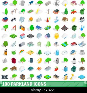 100 parkland icons set in isometric 3d style for any design vector illustration Stock Vector