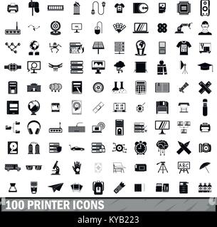 100 printer icons set in simple style for any design vector illustration Stock Vector