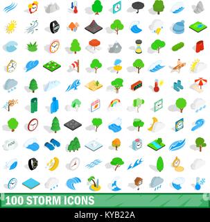 100 storm icons set in isometric 3d style for any design vector illustration Stock Vector