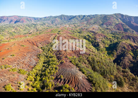 Aerial view of the southern landscape in Kauai, Hawaii seen from helicopter. Stock Photo