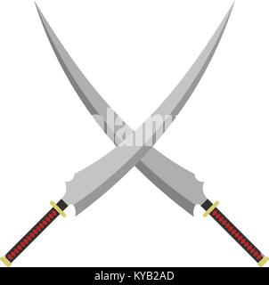 Two crossed Japanese  samurai swords icon flat isolated on white background vector illustration Stock Vector