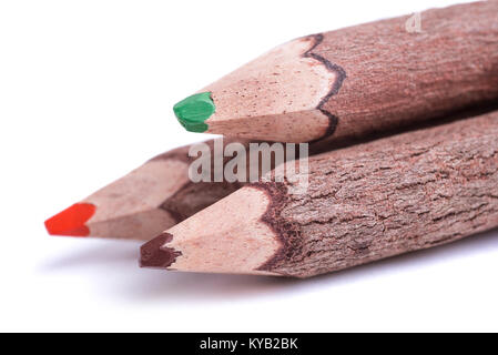 Three wooden pencils isolated on white background Stock Photo