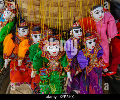 Traditional handicraft puppets for sale in Bagan, Myanmar. Stock Photo