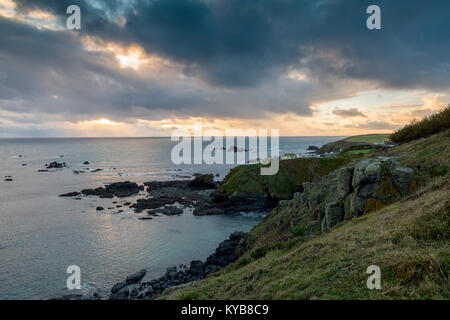 A winter sunset at Lizard Point, the southernmost point on the British mainland in Cornwall, England, UK Stock Photo