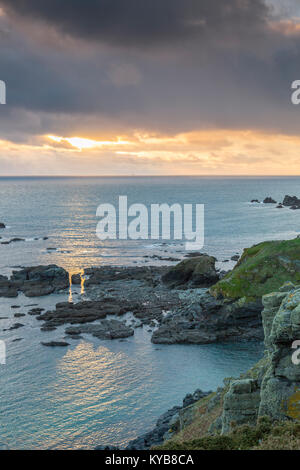 A winter sunset at Lizard Point, the southernmost point on the British mainland in Cornwall, England, UK Stock Photo