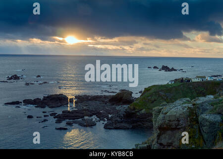 A winter sunset at Lizard Point, the southernmost point on the British mainland in Cornwall, England, UK Stock Photo