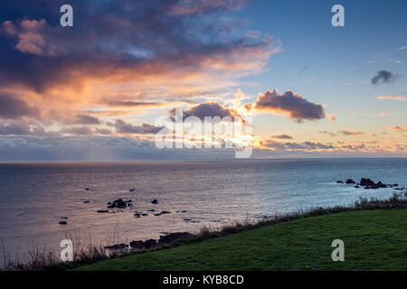 A winter sunset at Lizard Point, the southernmost point on the British mainland in Cornwall, England, UK Stock Photo