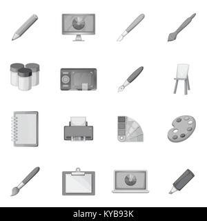 Drawing and painting tool icons set monochrome Stock Vector