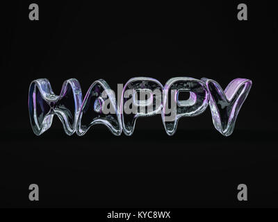 Word HAPPY made from ice letters. 3d rendering Stock Photo