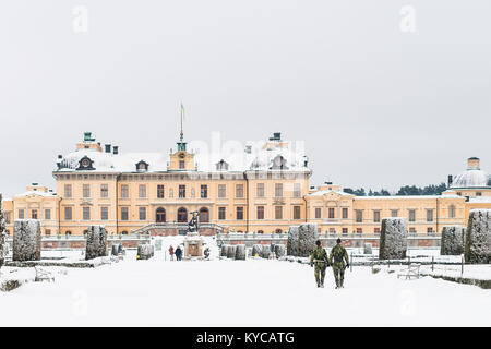 STOCKHOLM, SWEDEN - JANUARY 7, 2017: View over Drottningholm Palace on a winter day. Home residence of Swedish royal family. Famous landmark and touri Stock Photo