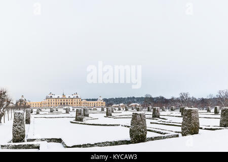 STOCKHOLM, SWEDEN - JANUARY 7, 2017: View over Drottningholm Palace and park on a winter day. Home residence of Swedish royal family. Famous landmark  Stock Photo