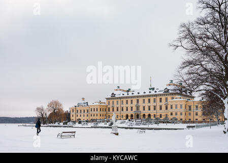 STOCKHOLM, SWEDEN - JANUARY 7, 2017: View over Drottningholm Palace on a winter day. Home residence of Swedish royal family. Famous landmark and touri Stock Photo