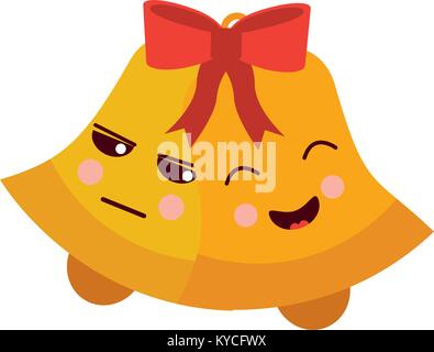 kawaii christmas jingle bells happy and sad vector illustration Stock Vector