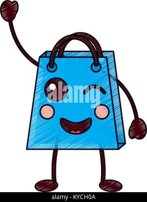 shopping bag character kawaii style vector illustration design drawing image Stock Vector