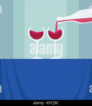 POURING WINE INTO GLASSES IN AN ELEGANT DINNER Stock Vector
