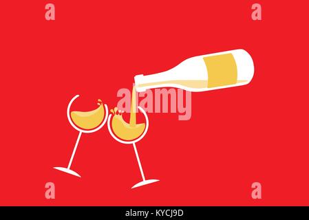 GLASSES AND BOTTLE IN NEW YEAR’S TOAST Stock Vector