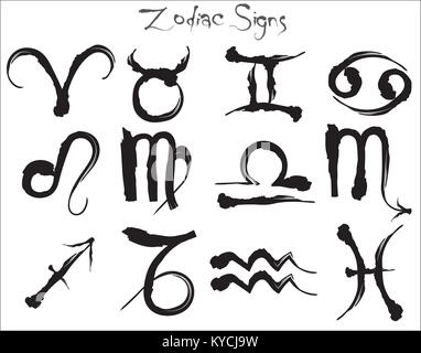 HAND DRAWN ZODIACAL SIGNS IN INK STYLE Stock Vector