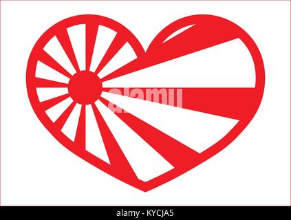 RISING SUN FLAG HEART SHAPED Stock Vector