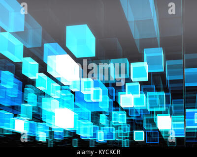 Technology background - moving cubes. Abstract computer-generated image - 3d illustration. Concept backdop for data science, high tech or sci-fi desig Stock Photo