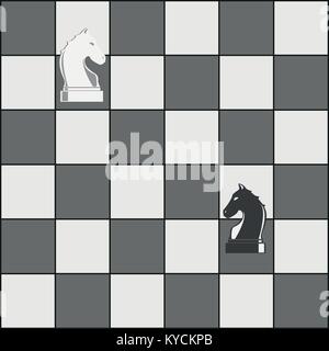 Chess board and horses pieces illustration Stock Vector