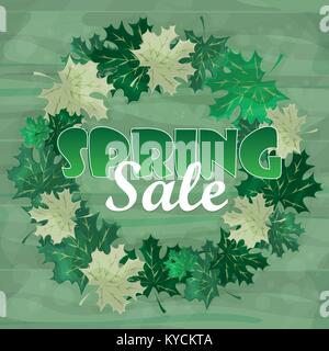 Spring Sale Word on Leaves. Vector Illustration Stock Vector